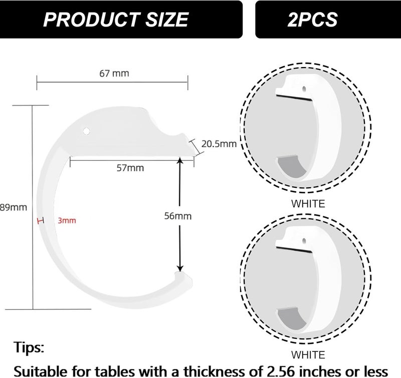 KIBBEH 2PCS Purse Hook for Table Purse Hanger for Desk Portable Desk Bag Hook Non-Slip Purse Holder for Table High-Strength Alloy Material for Durability Hangers for Table for Heavy Loads(White) - Image 5
